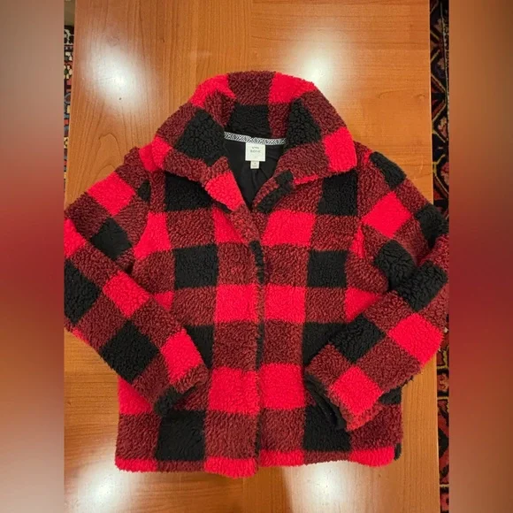 Knox Rose Buffalo Check Plaid Sherpa Jacket - Red and Black, Women’s M - Picture 11 of 12